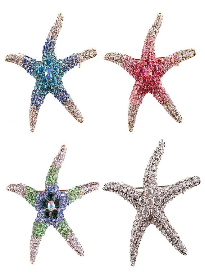 GUAFEIH Fashion Color Starfish Inlaid Rhinestones Alloy Brooch Pins Women Accessories (White) - Image 5